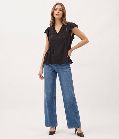 The Clarissa Flutter-Sleeve Ladder-Lace Babydoll Top