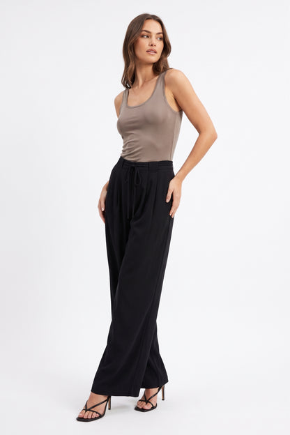 The Monaco Pleated Drawstring Wide-Leg Palazzo Trousers in Black