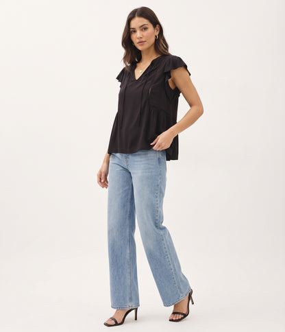 The Clarissa Flutter-Sleeve Ladder-Lace Babydoll Top