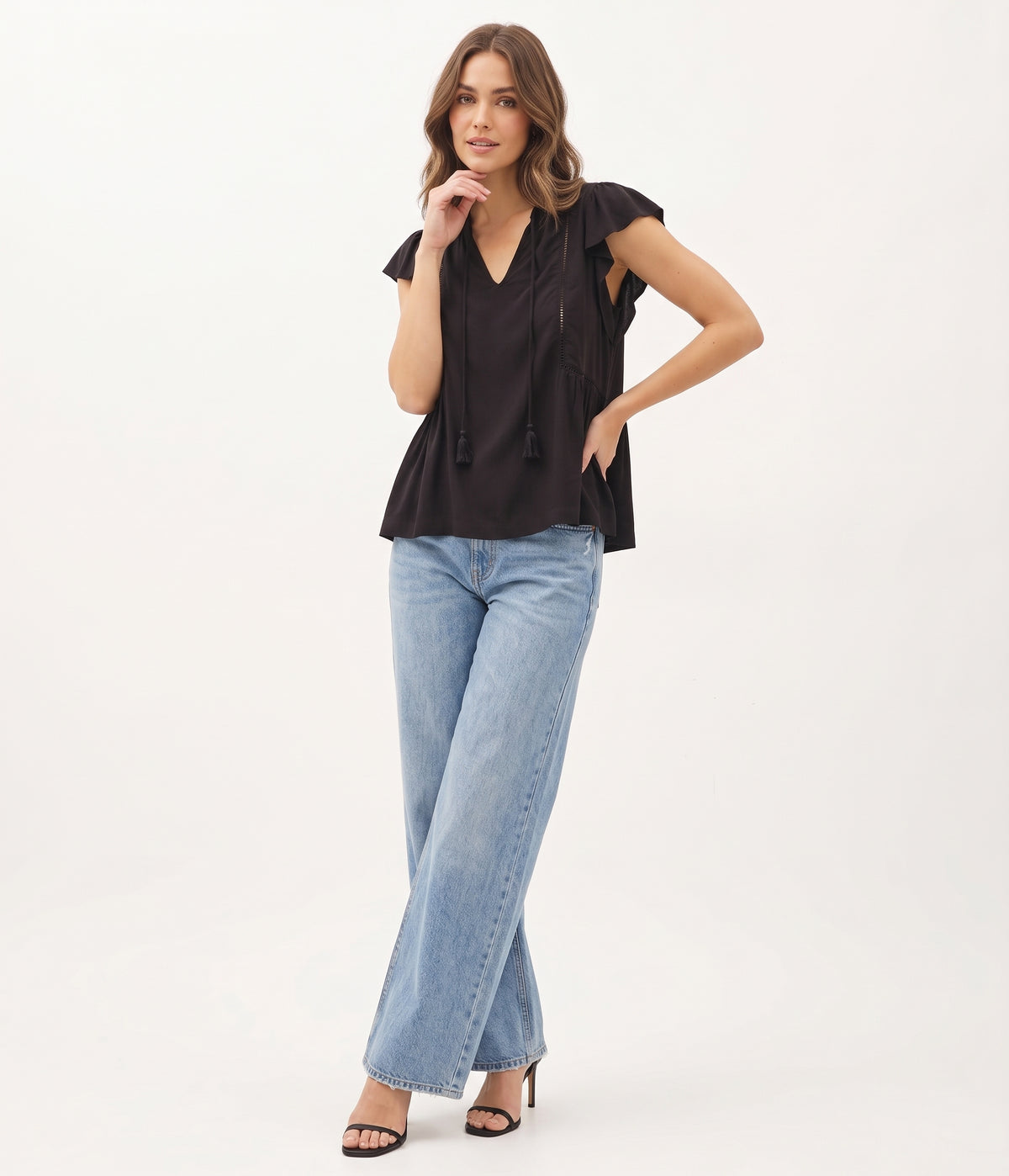 The Clarissa Flutter-Sleeve Ladder-Lace Babydoll Top