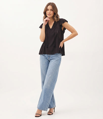 The Clarissa Flutter-Sleeve Ladder-Lace Babydoll Top