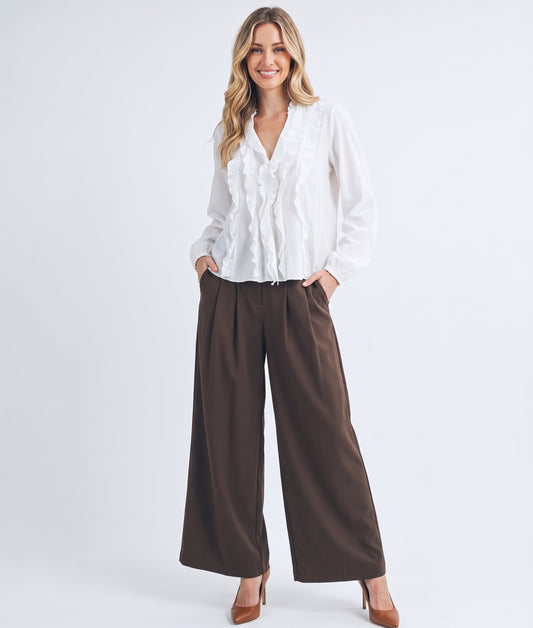 The Eloise Cascading Ruffle V-Neck Peasant Blouse in Optic White