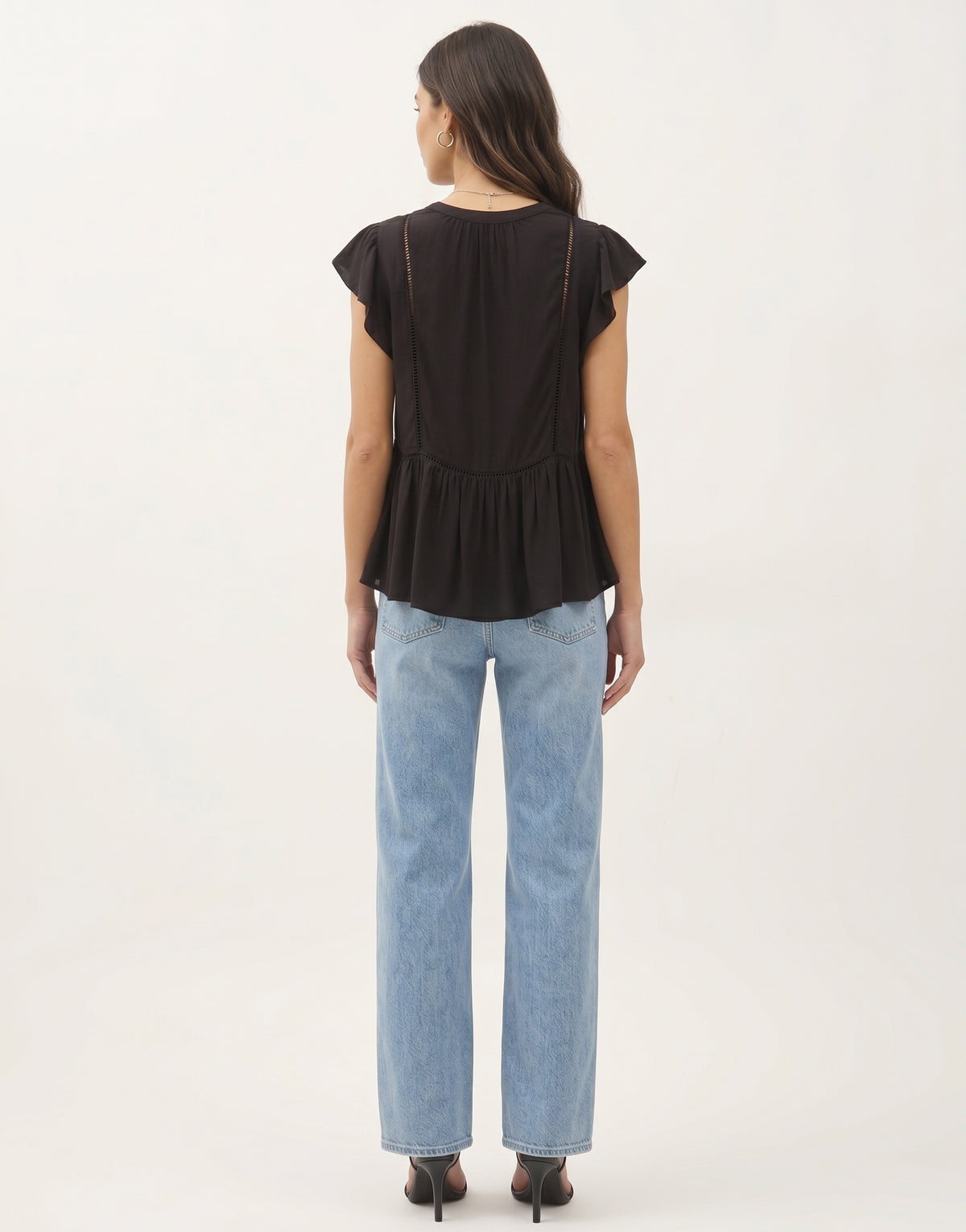 The Clarissa Flutter-Sleeve Ladder-Lace Babydoll Top