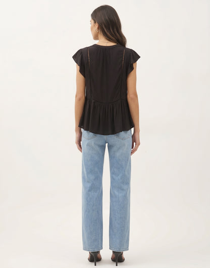 The Clarissa Flutter-Sleeve Ladder-Lace Babydoll Top