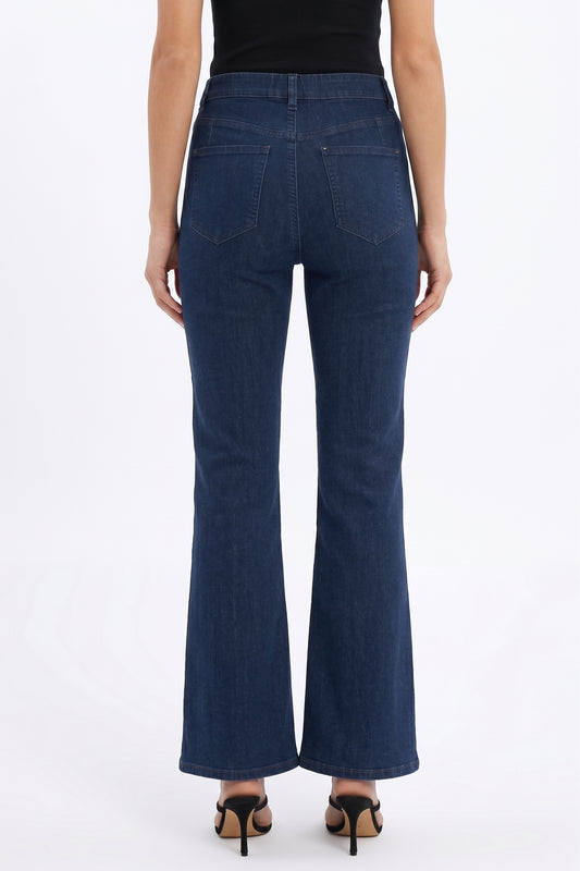 The Clara Pull-On High-Rise Flare Jeans in Dark Indigo