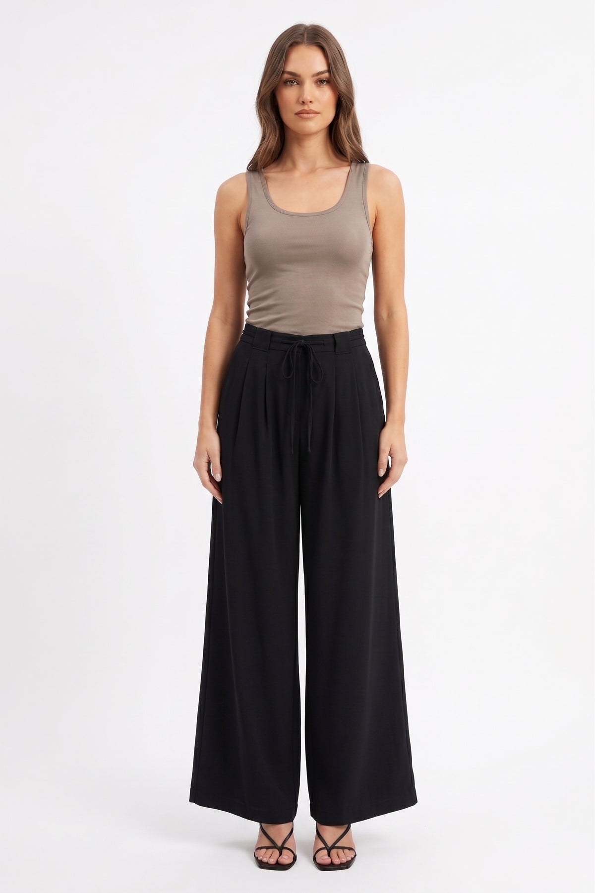 The Monaco Pleated Drawstring Wide-Leg Palazzo Trousers in Black