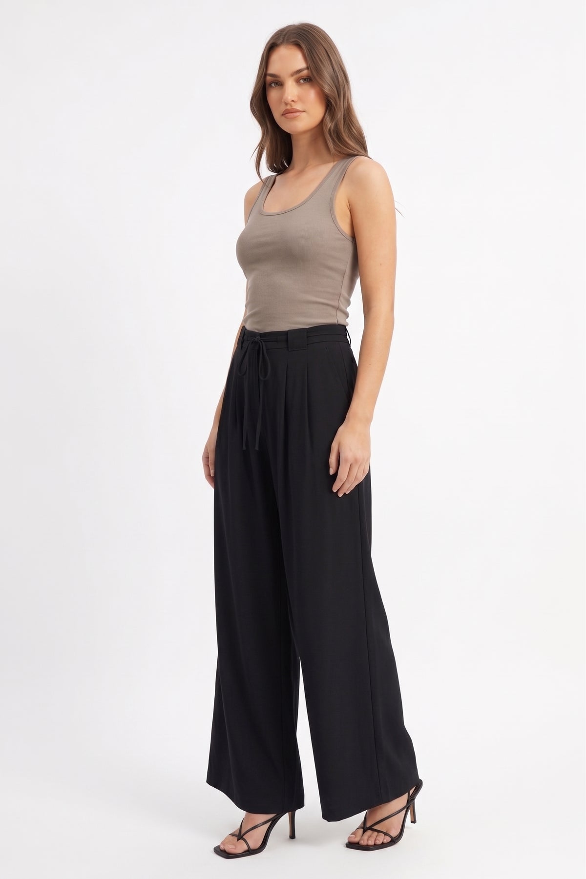 The Monaco Pleated Drawstring Wide-Leg Palazzo Trousers in Black