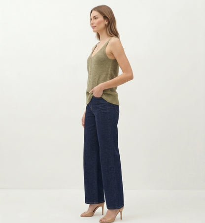 The Sienna Pointelle-Knit V-Neck Sweater Tank in Sage Olive