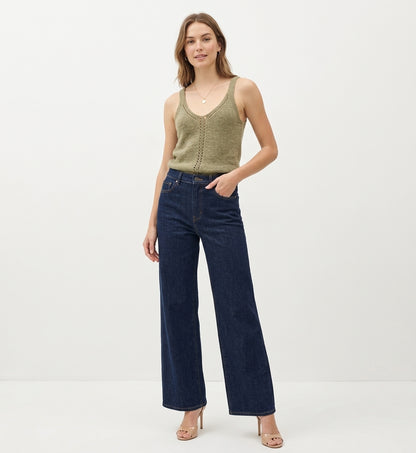 The Sienna Pointelle-Knit V-Neck Sweater Tank in Sage Olive
