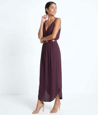 The Mariposa Surplice V-Neck Sleeveless Maxi Dress in Plum