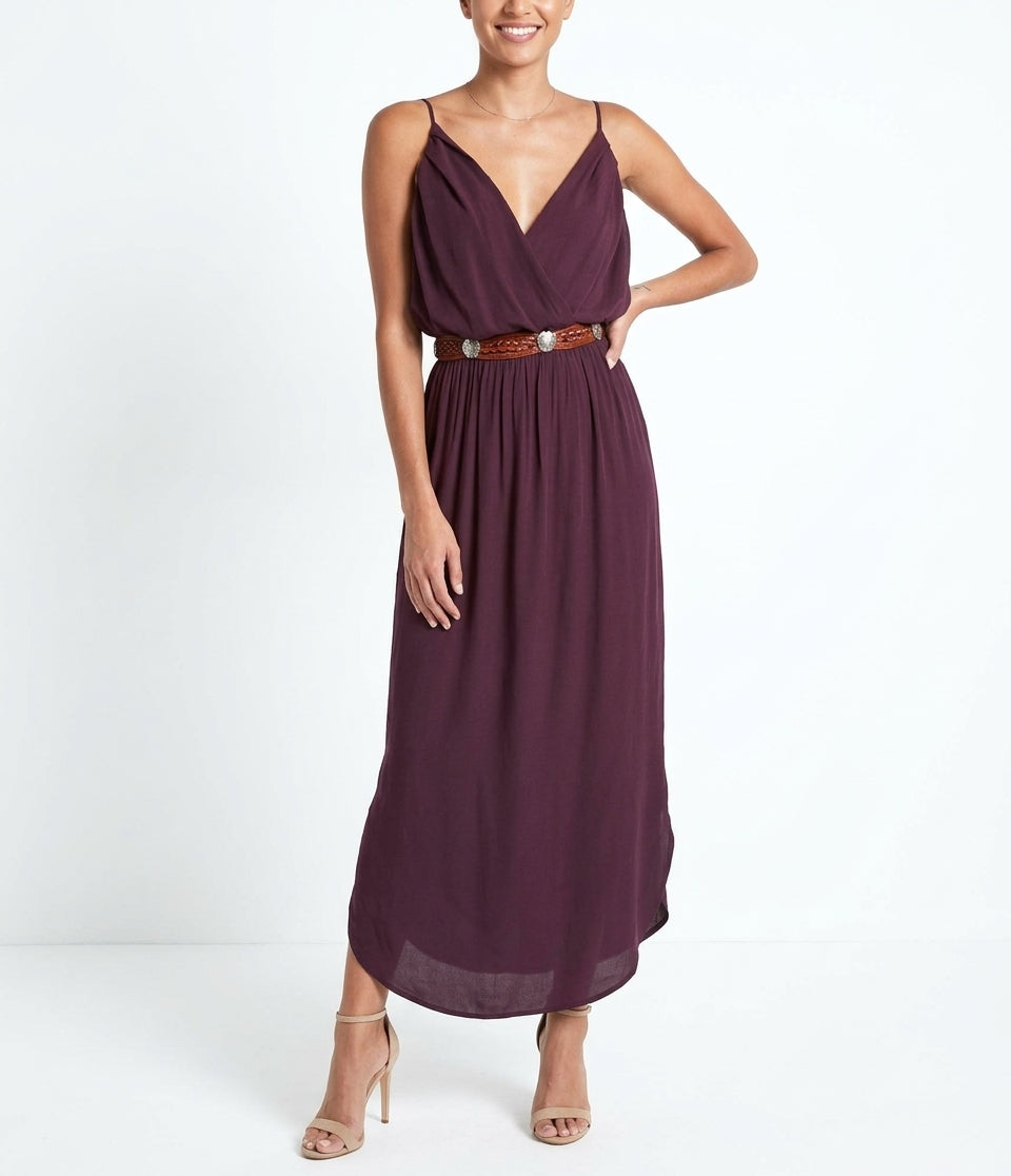 The Mariposa Surplice V-Neck Sleeveless Maxi Dress in Plum