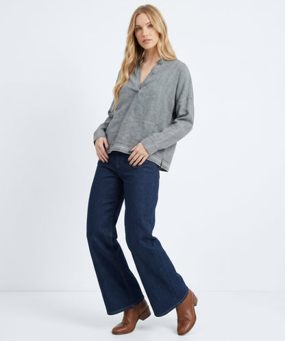 The Maeve Raw-Hem Denim Oversized Pullover in Blue