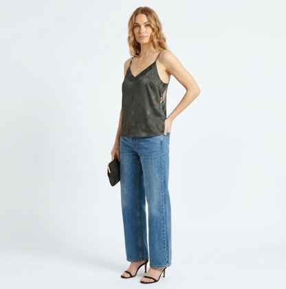 The Lyra Floral Satin V-Neck Cami Top in Dark Floral