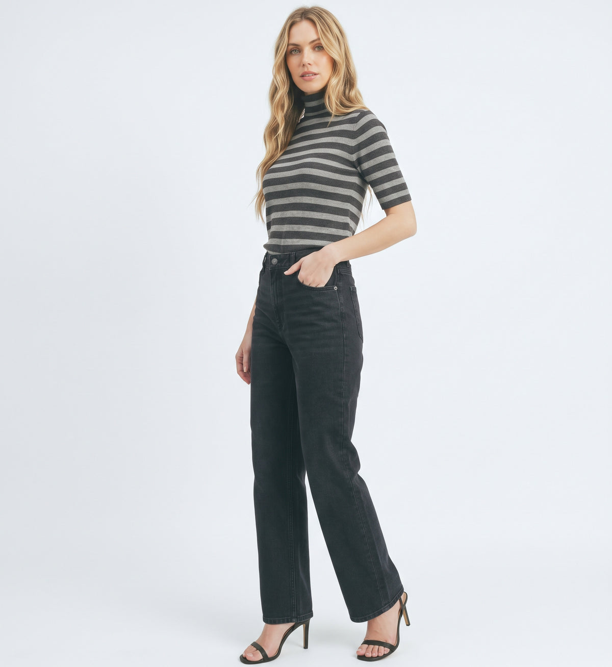 The Claire Striped Mock-Neck Ribbed Knit Top