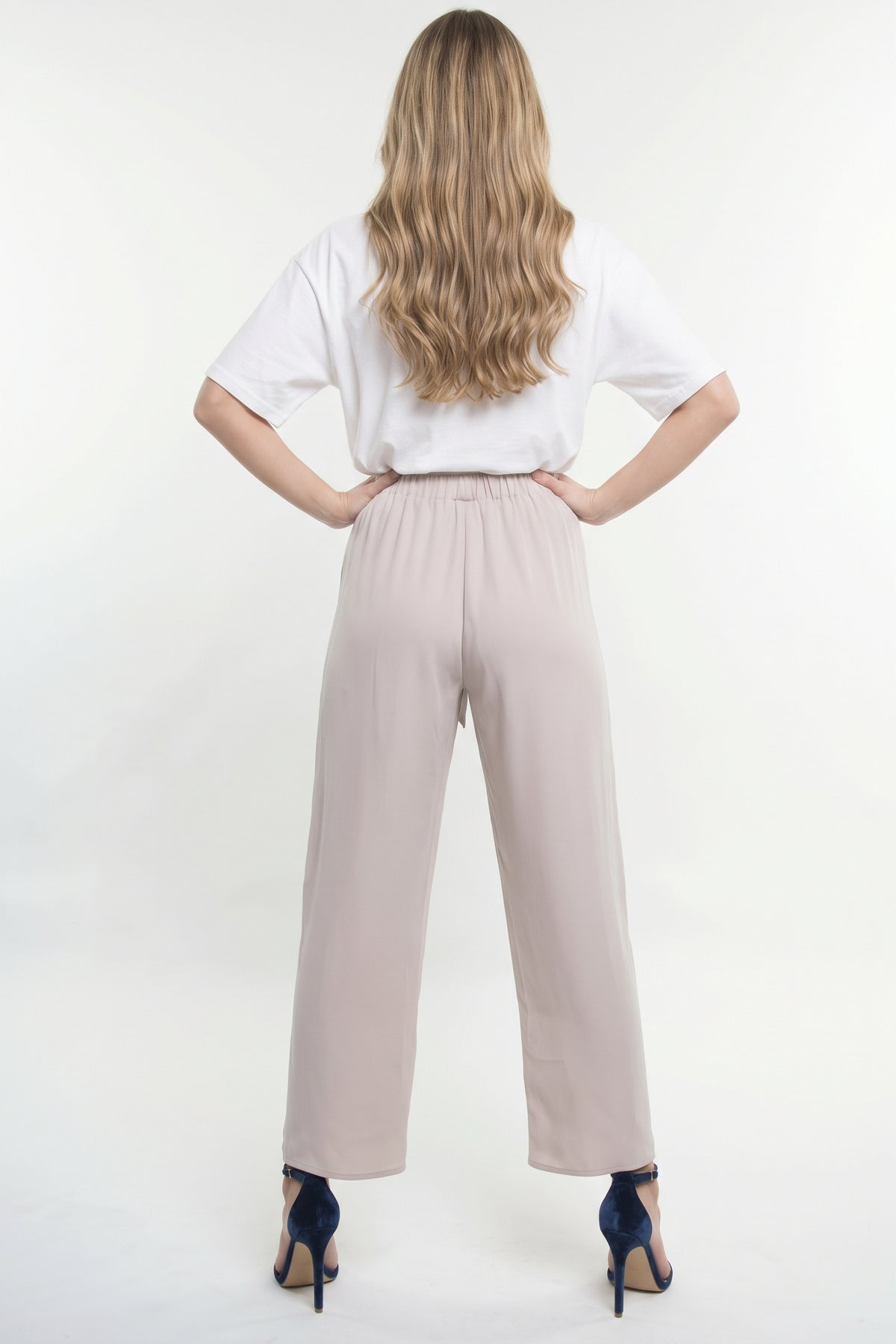 The Amara Draped Tie-Front Tulip Wide-Leg Pants in Taupe