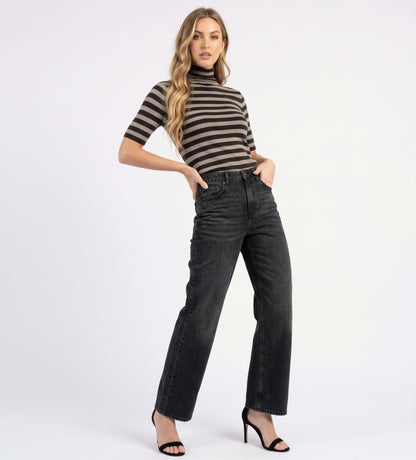 The Claire Striped Mock-Neck Ribbed Knit Top