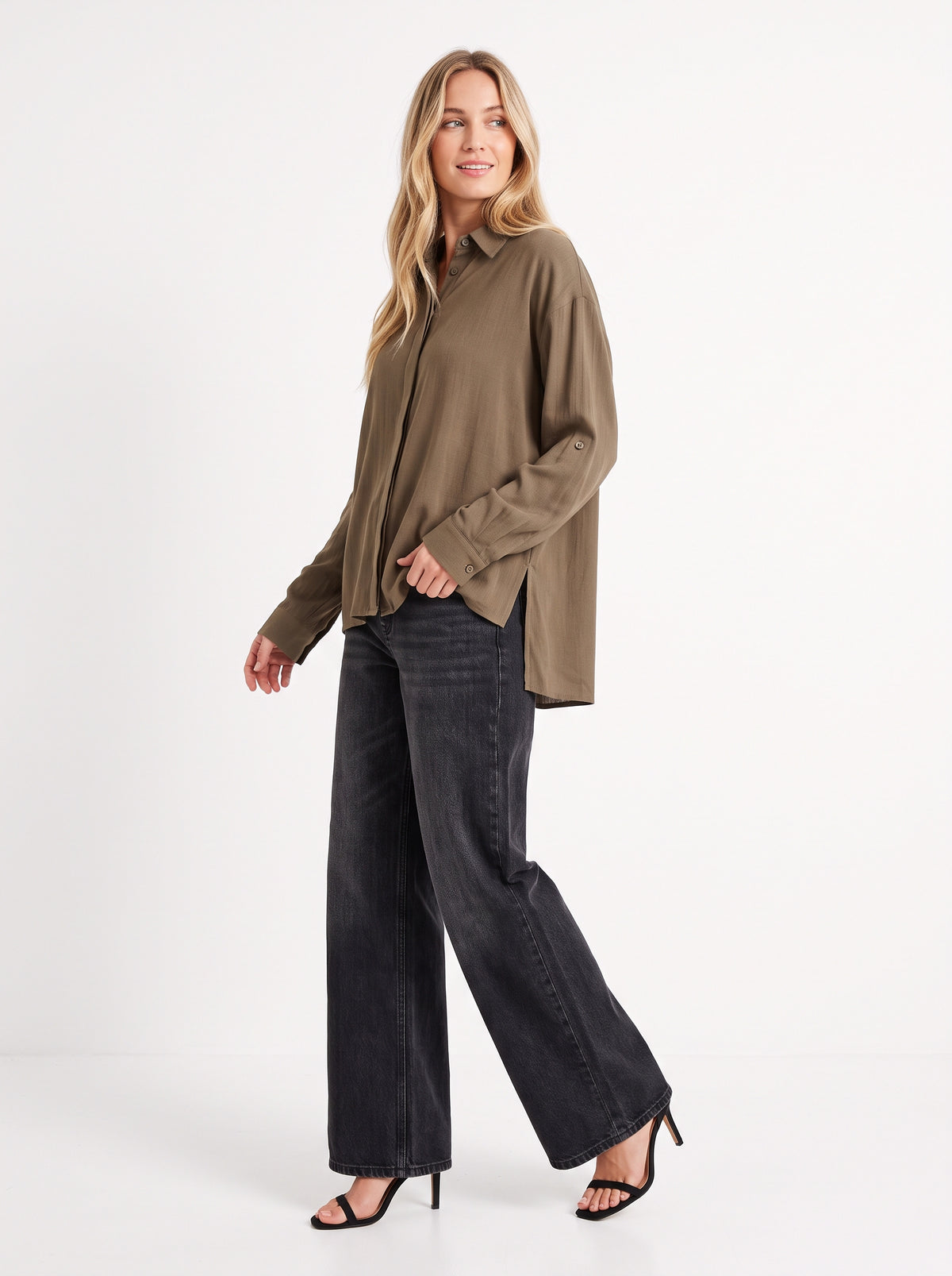 The Elena Concealed-Placket Relaxed Button-Down Shirt