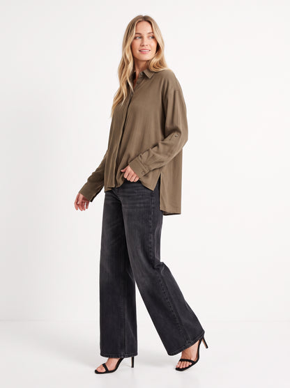 The Elena Concealed-Placket Relaxed Button-Down Shirt