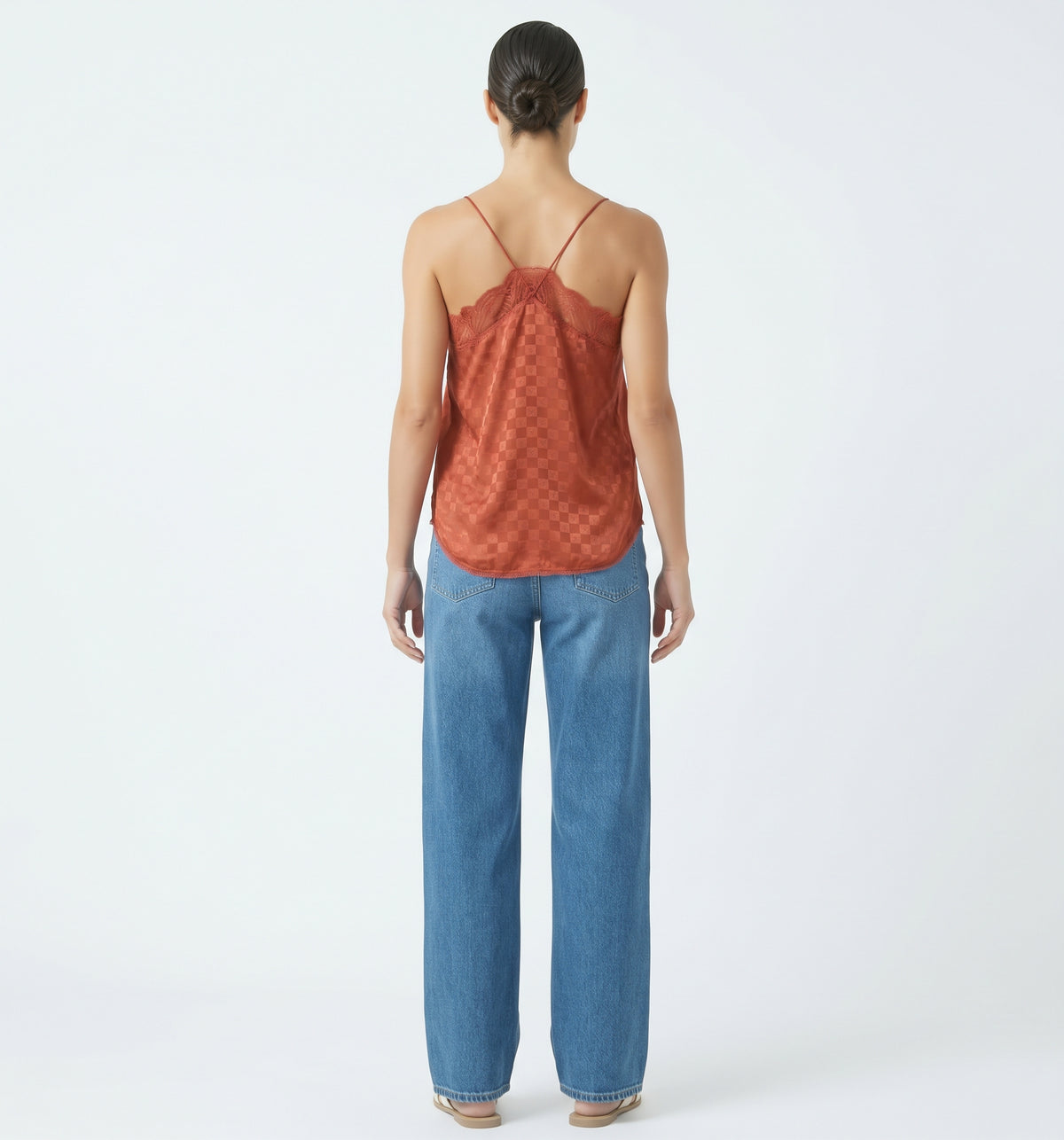 The Aria Checkered Jacquard Lace-Trim Satin Cami