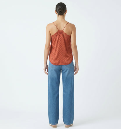 The Aria Checkered Jacquard Lace-Trim Satin Cami