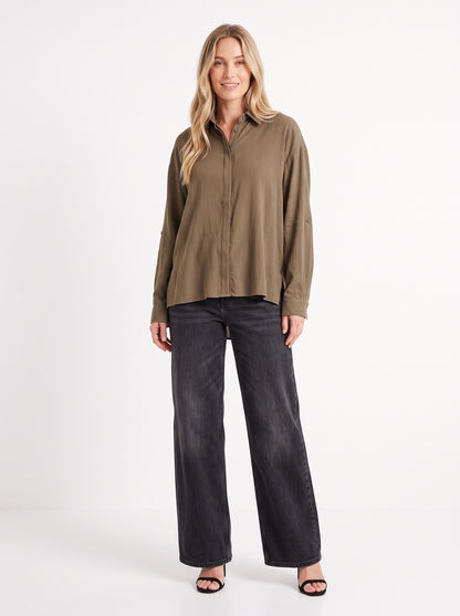 The Elena Concealed-Placket Relaxed Button-Down Shirt