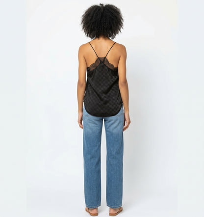The Aria Checkered Jacquard Lace-Trim Satin Cami
