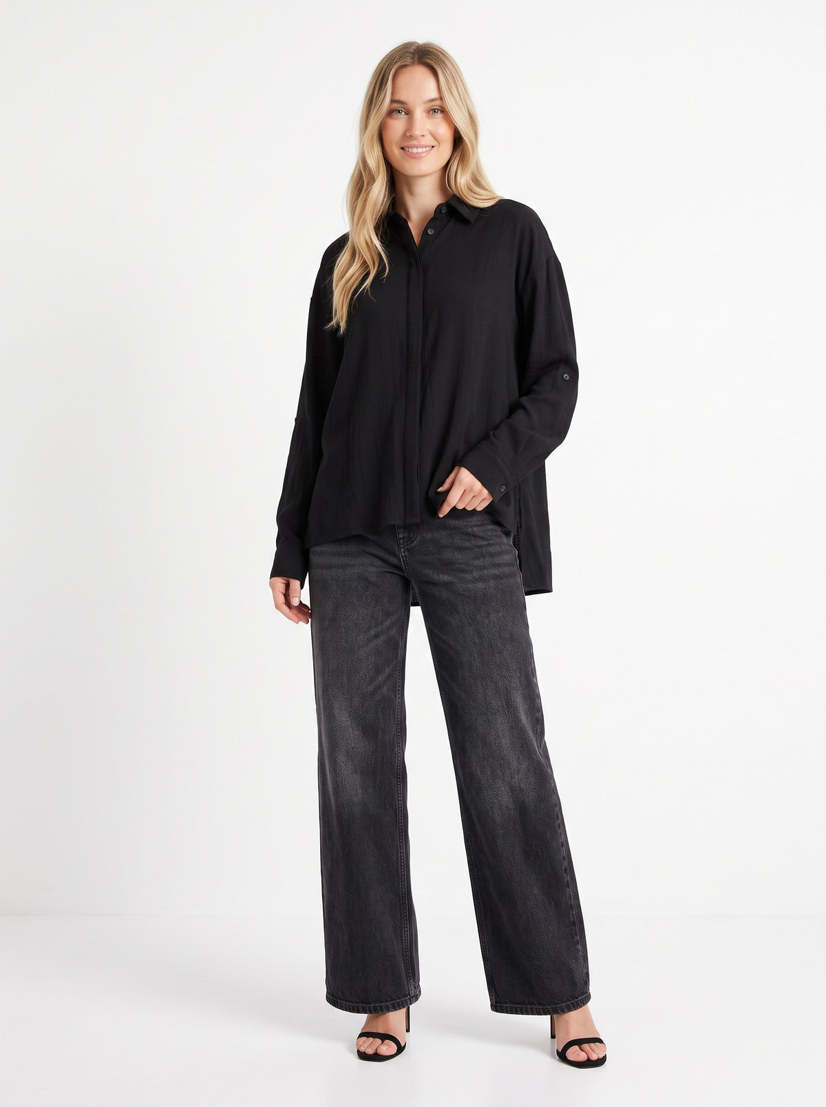 The Elena Concealed-Placket Relaxed Button-Down Shirt