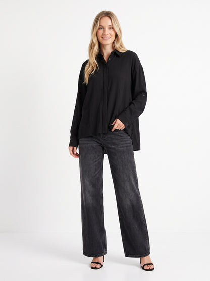 The Elena Concealed-Placket Relaxed Button-Down Shirt