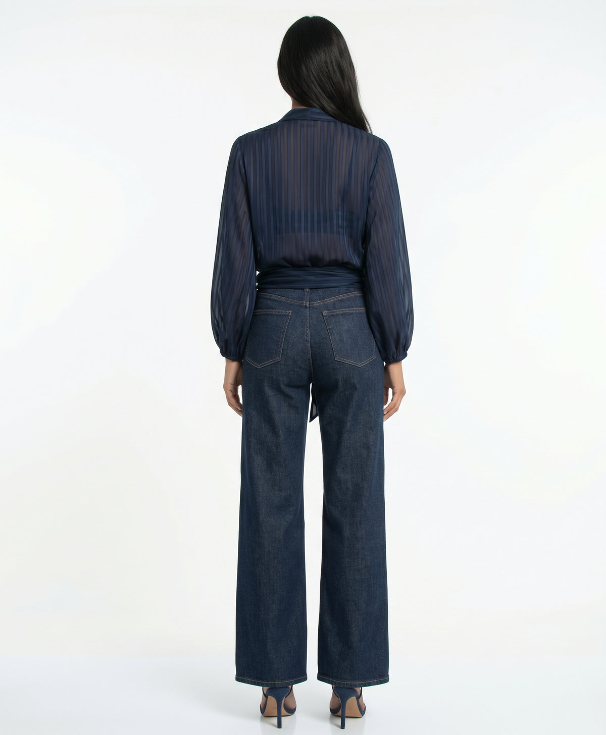 The Callista Striped Sheer Shimmer Tie-Front Blouse