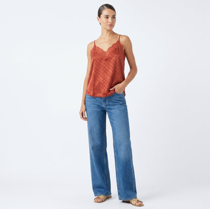 The Aria Checkered Jacquard Lace-Trim Satin Cami
