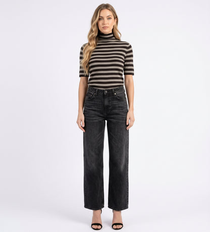 The Claire Striped Mock-Neck Ribbed Knit Top