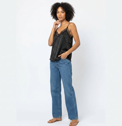 The Aria Checkered Jacquard Lace-Trim Satin Cami