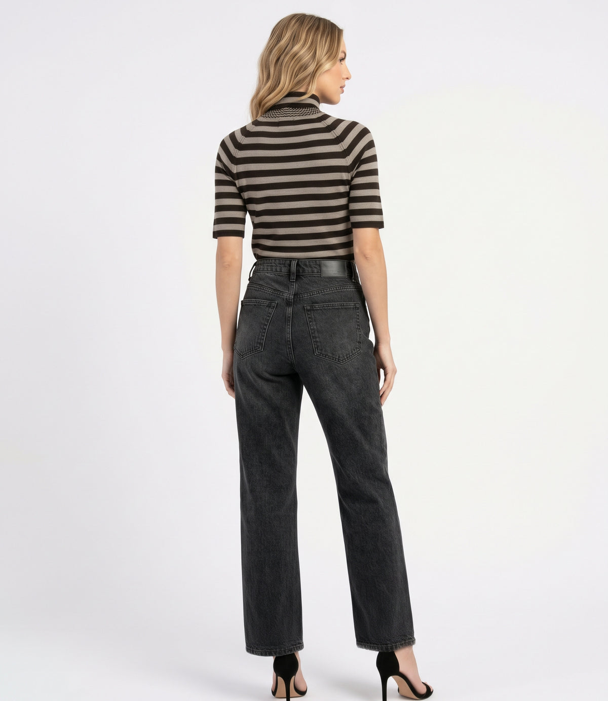 The Claire Striped Mock-Neck Ribbed Knit Top