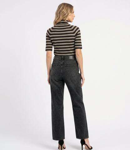 The Claire Striped Mock-Neck Ribbed Knit Top