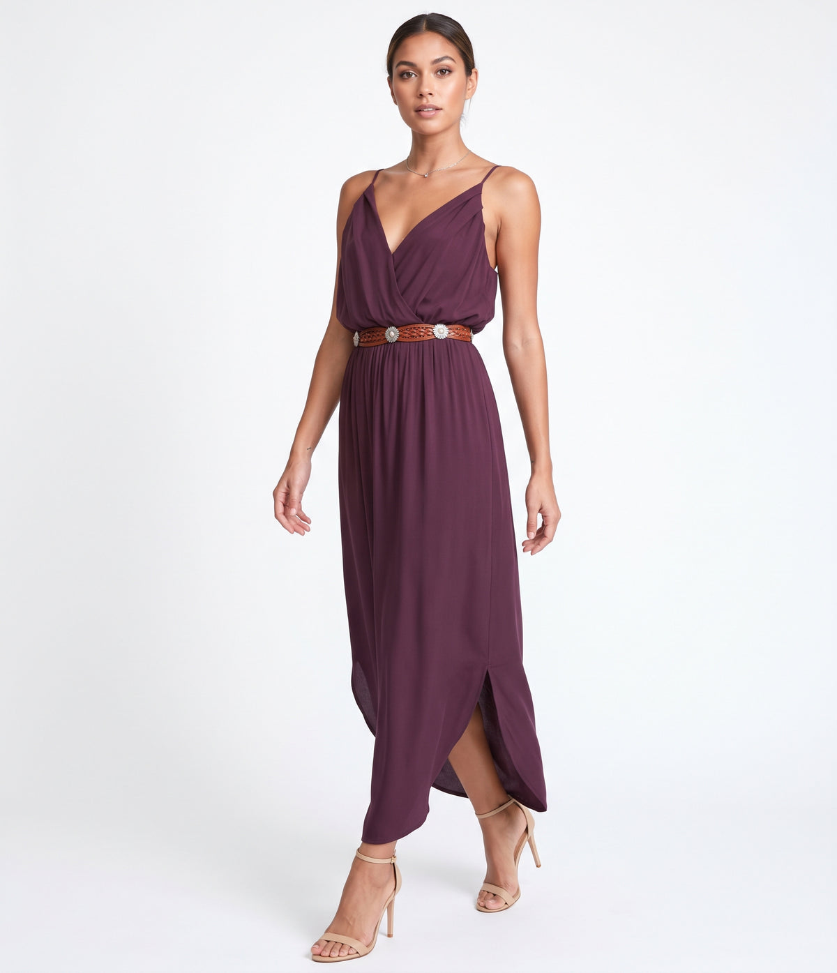 The Mariposa Surplice V-Neck Sleeveless Maxi Dress in Plum