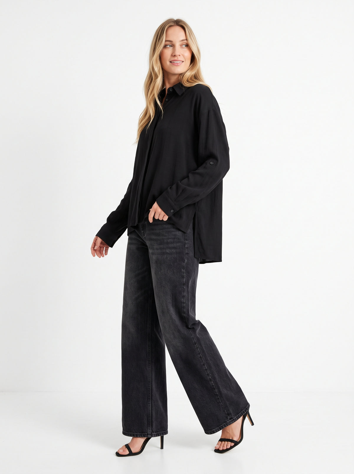 The Elena Concealed-Placket Relaxed Button-Down Shirt