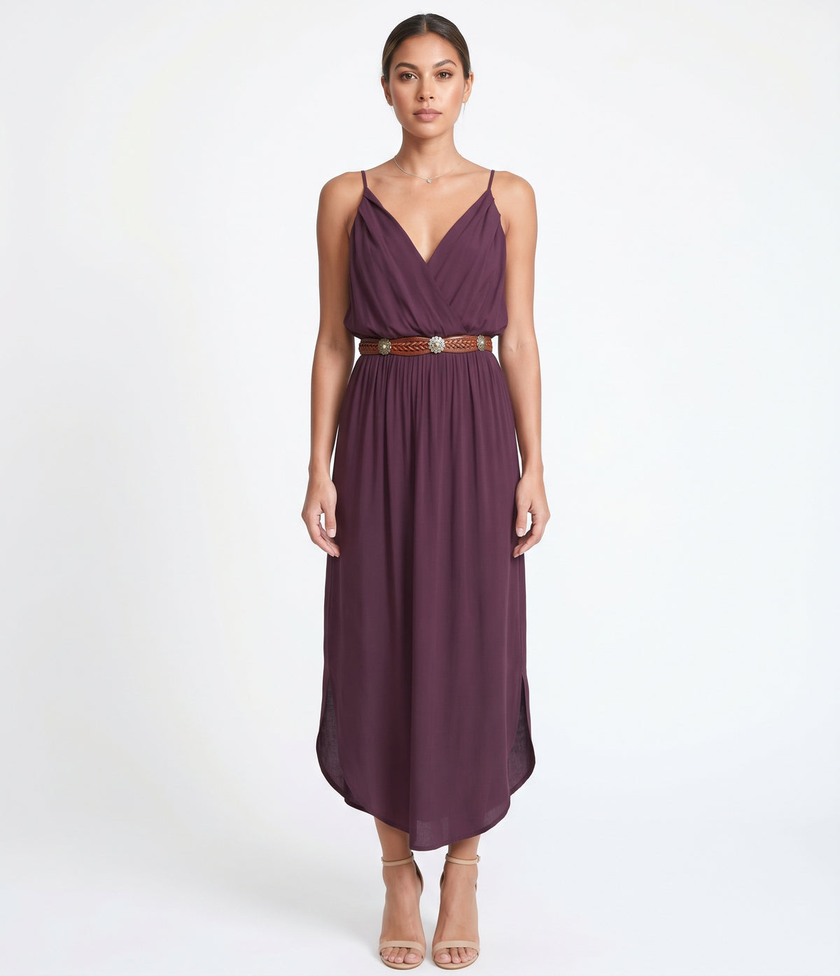 The Mariposa Surplice V-Neck Sleeveless Maxi Dress in Plum