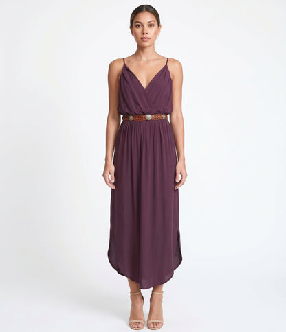 The Mariposa Surplice V-Neck Sleeveless Maxi Dress in Plum
