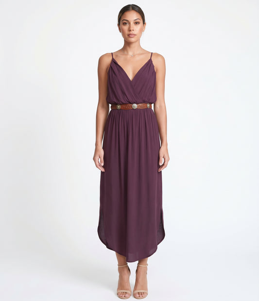 The Mariposa Surplice V-Neck Sleeveless Maxi Dress in Plum