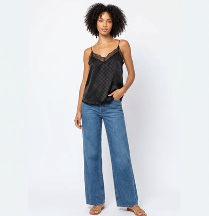 The Aria Checkered Jacquard Lace-Trim Satin Cami