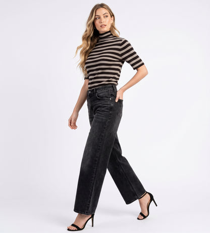 The Claire Striped Mock-Neck Ribbed Knit Top