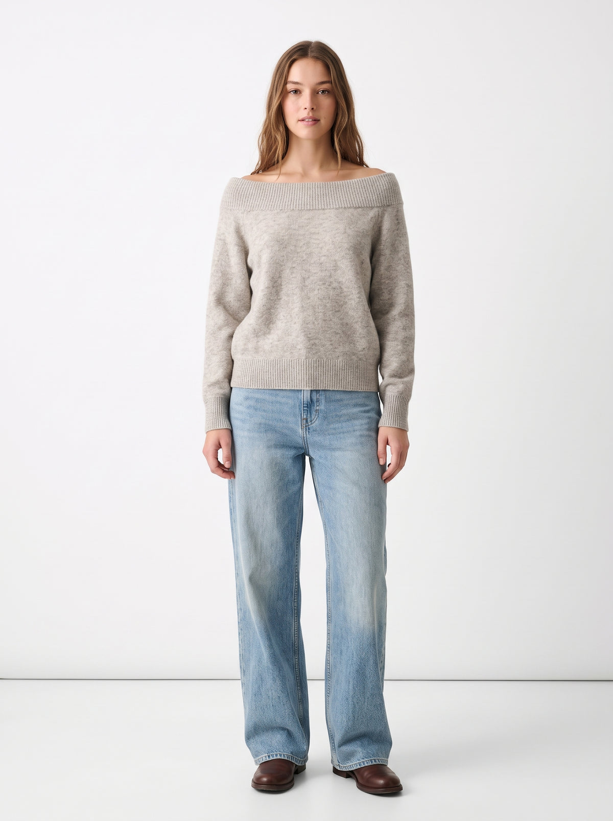 The Harper Boatneck Relaxed Pullover Sweater in Heather Oatmeal