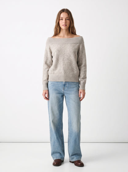 The Harper Boatneck Relaxed Pullover Sweater in Heather Oatmeal