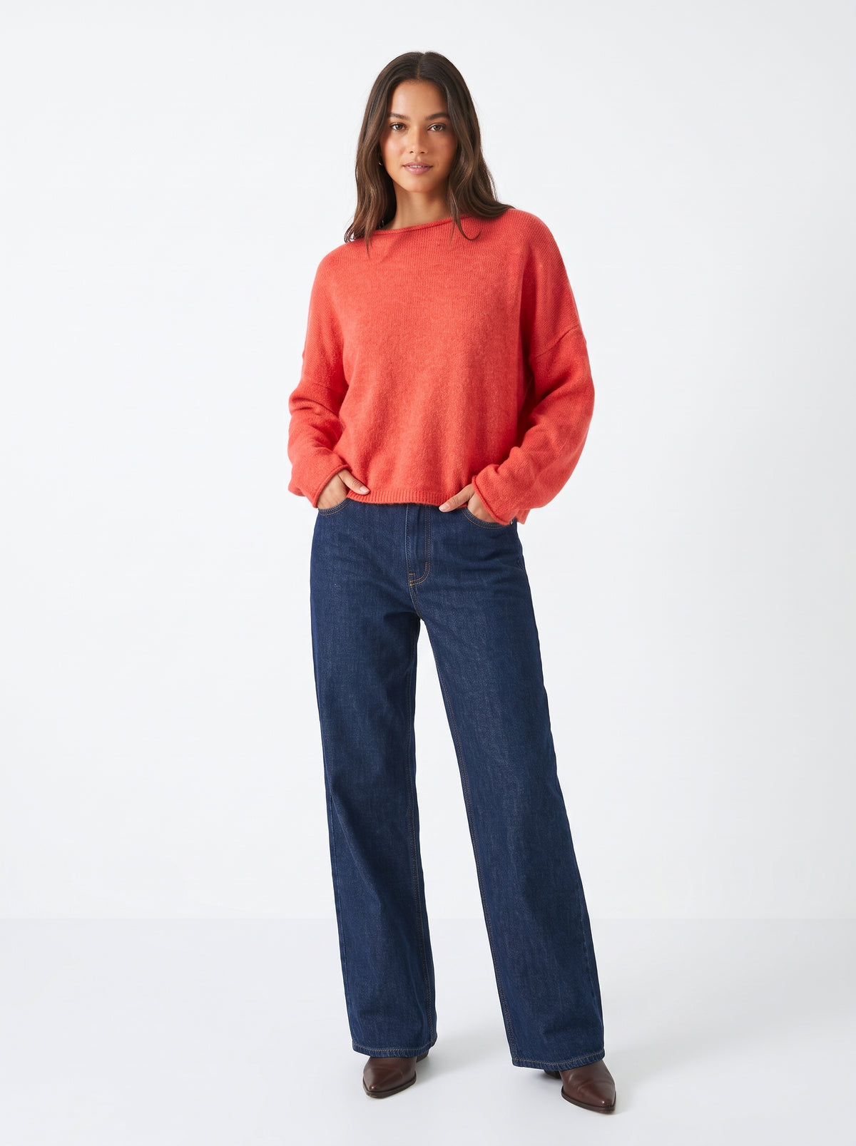 The Scarlett Soft-Knit Boatneck Pullover Sweater in Cherry Red