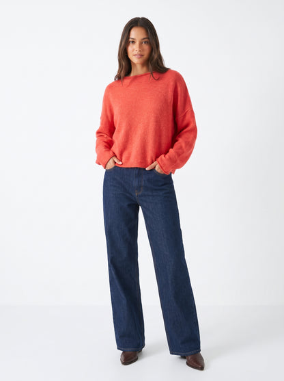The Scarlett Soft-Knit Boatneck Pullover Sweater in Cherry Red