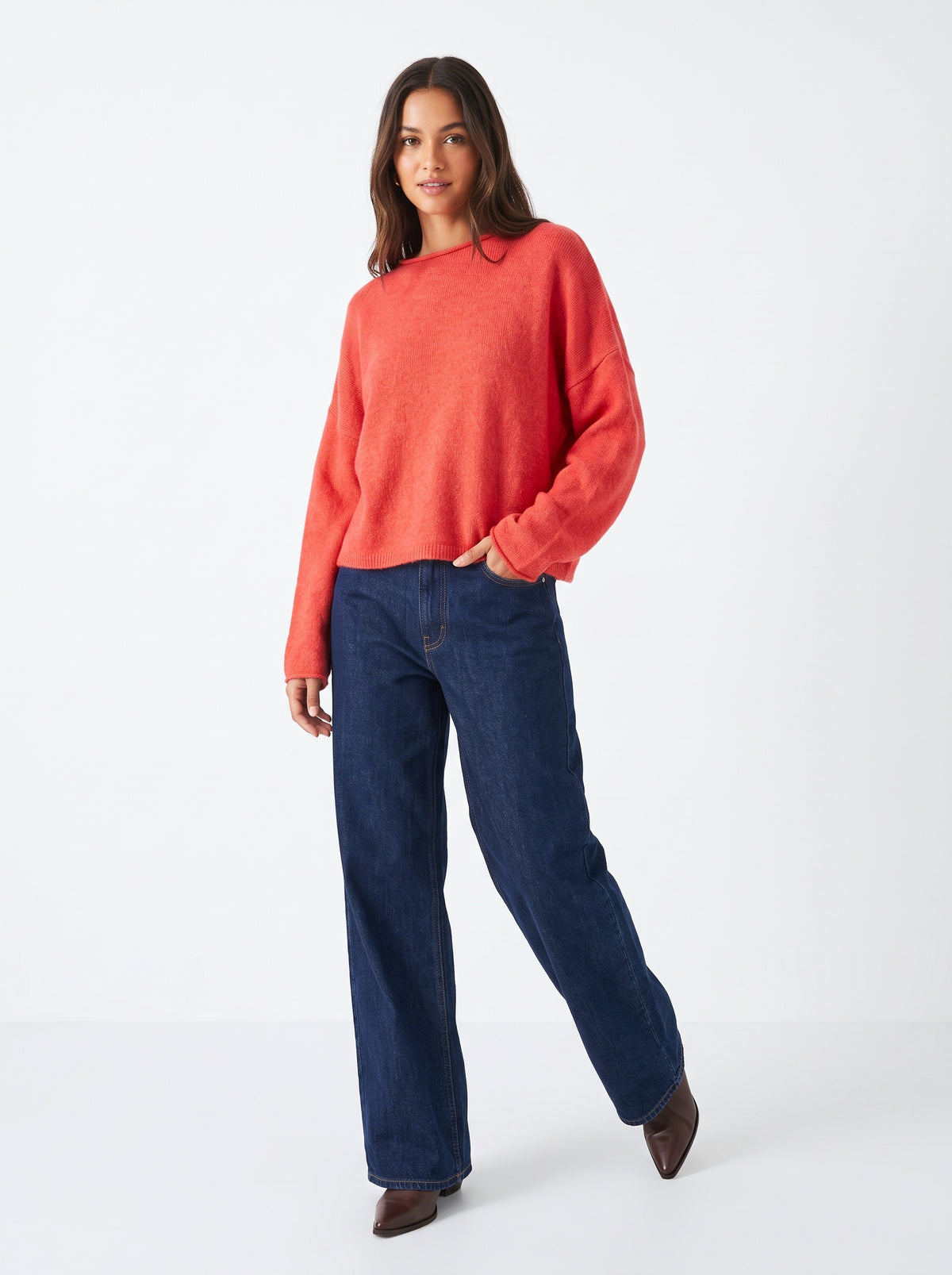 The Scarlett Soft-Knit Boatneck Pullover Sweater in Cherry Red
