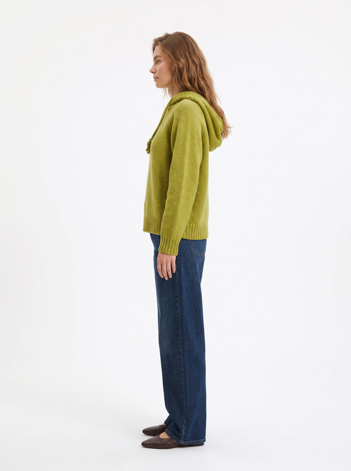 The Wren Chunky Knit Drawstring Hoodie Sweater in Chartreuse
