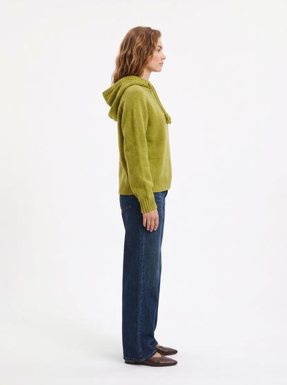 The Wren Chunky Knit Drawstring Hoodie Sweater in Chartreuse