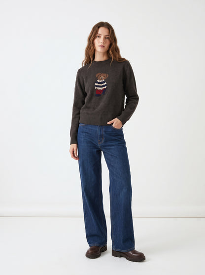 The Teddy Intarsia-Knit Crewneck Sweater in Charcoal