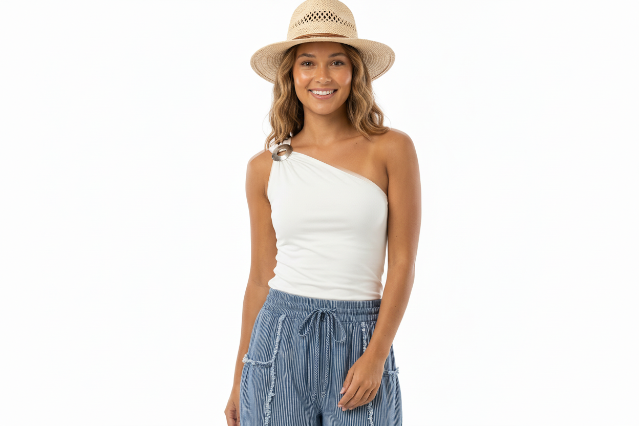 SOFIA ONE SHOULDER GOLD DETAIL TOP